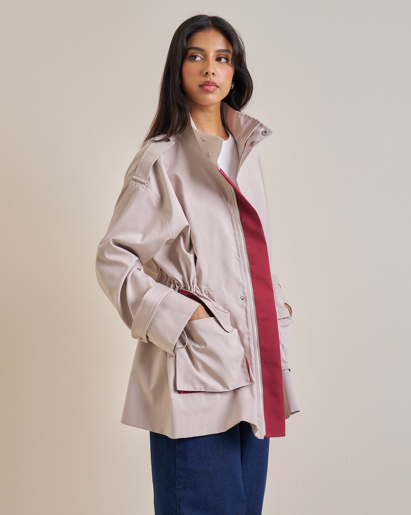 Two Tone Jacket ( Burgundy )