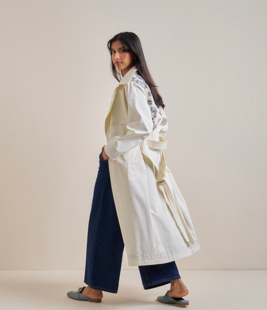 Cream Floral Trench