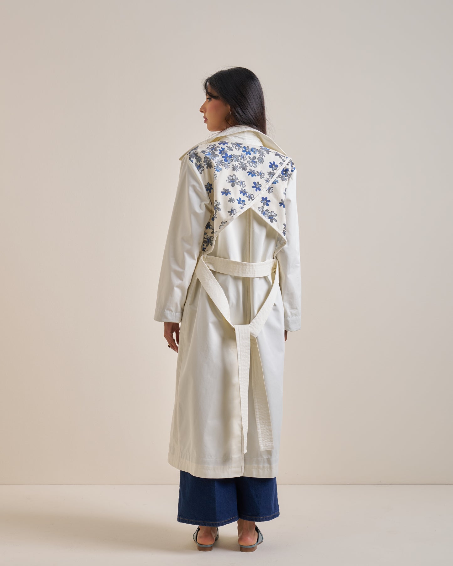 Cream Floral Trench